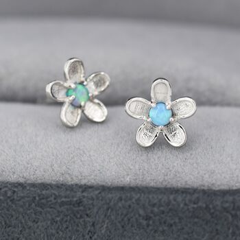 Sterling Silver Opal Forget Me Not Flower Stud Earrings, 2 of 12