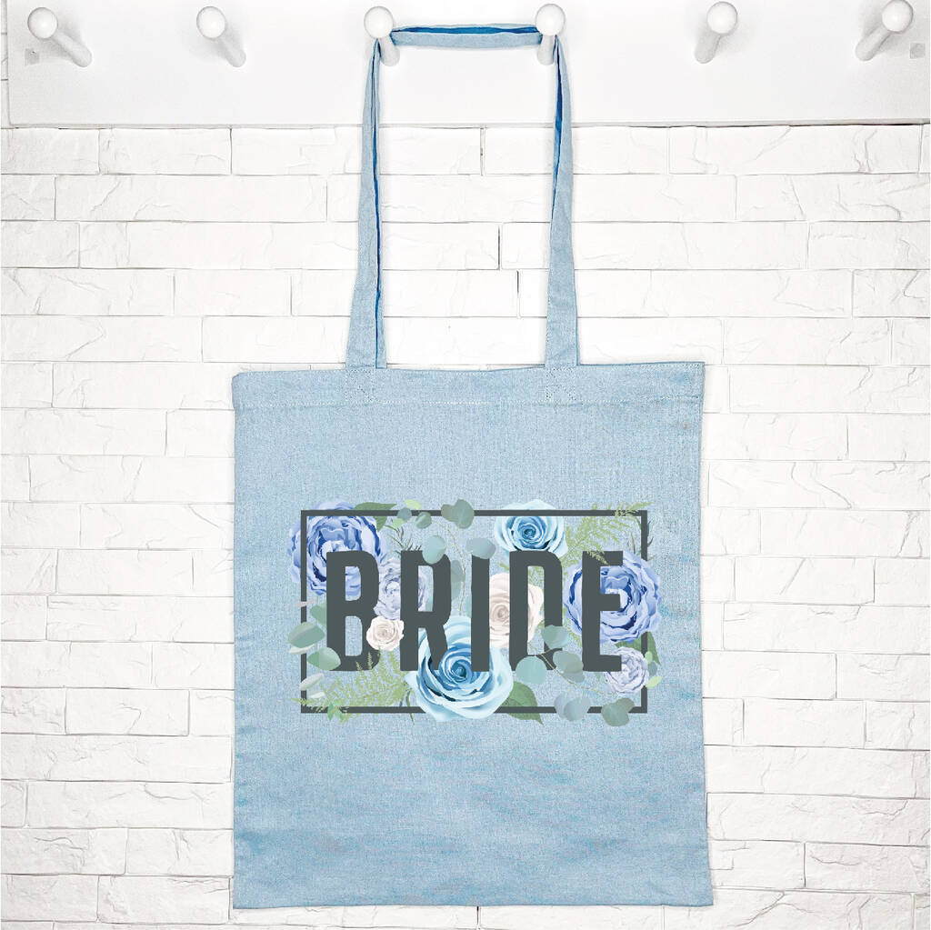 Bride Blue Floral Box Wedding Tote Bag