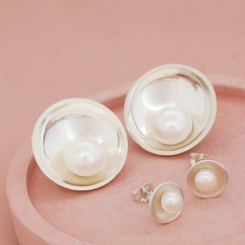 Sterling Silver Pearl Stud Earrings. Silver And Black, 6 of 12