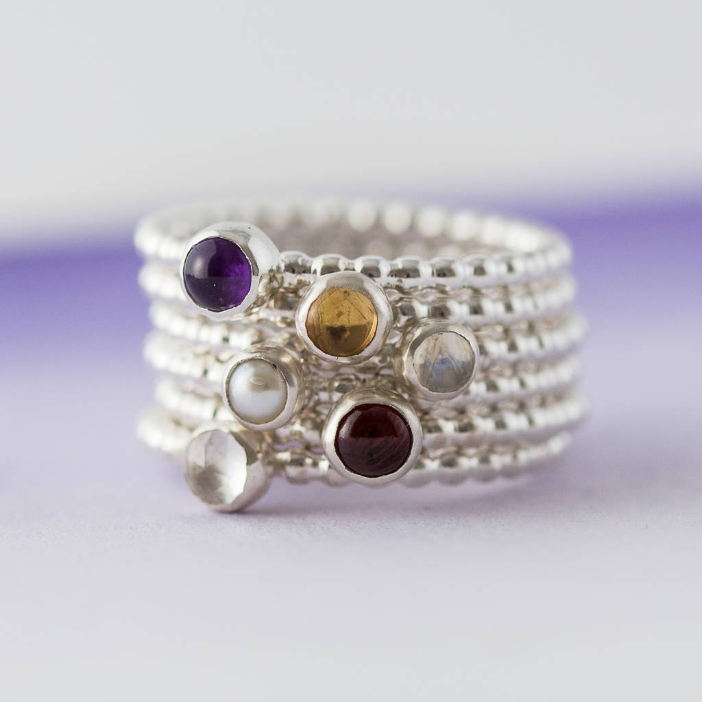 Sterling Silver Beaded Birthstone Stacking Rings By Little Silver Star ...