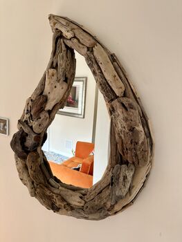 85cm Heavy Teardrop Driftwood Mirror Huge Wooden Wall Decor, 8 of 10