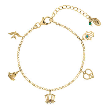 Peace Love And Freedom Charm Bracelet Gold Plated, 3 of 8