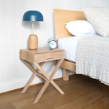 Oak Bedside Table With Crossover Leg, 6 of 6