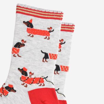 Women's Bamboo Socks Sausage Dog And Robin, 3 of 5