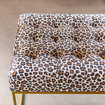 Leopard Print Velvet Bench, 3 of 4