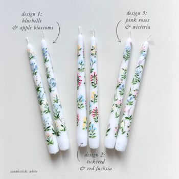 Hand Painted Wildflower White Taper Candles, 2 of 7