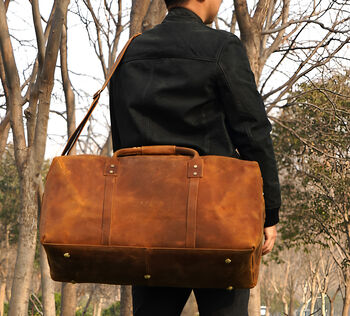 Genuine Leather Holdall Luggage Worn Look Light Brown, 4 of 9