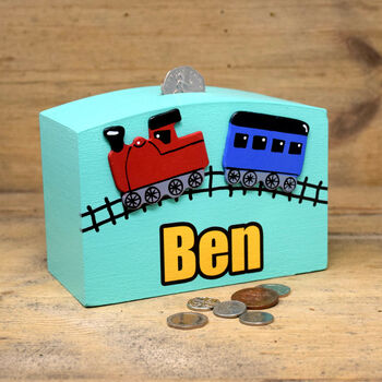 Personalised Money Box Train And Tracks, 2 of 2