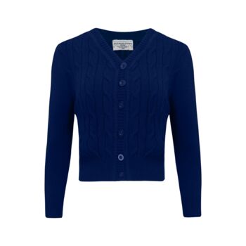 Cable Knit Cardigan In Navy Vintage 1940s Style, 2 of 2