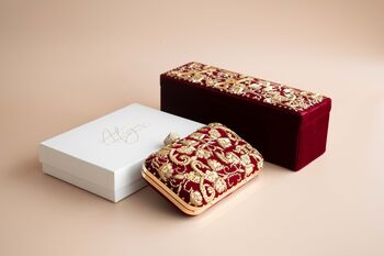Baraat Maroon Velvet, Gold Embroidered Clutch, 3 of 6