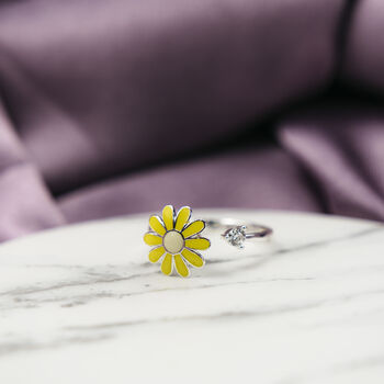 White Spinner Sunflower Floral Fidget Daisy Stress Ring, 7 of 9