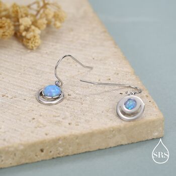 Sterling Silver Blue Opal And Circle Drop Hook Earrings, 7 of 11
