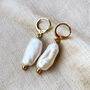 Organic Pearl Huggie Hoop Earrings, thumbnail 3 of 7