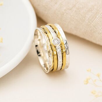 Wide Sterling Silver Cubic Zirconia Spinner Ring, 4 of 11
