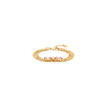 Three Rows Gold Plated And Pink Crystal Chain Bracelet, 3 of 3