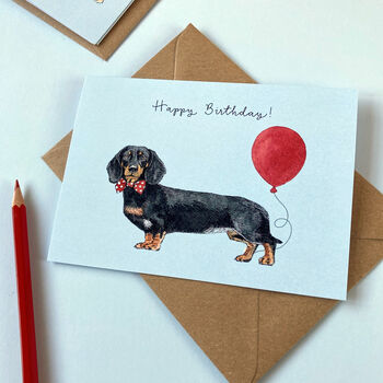 Black And Tan Sausage Dog/Dachshund Birthday Card, 2 of 2
