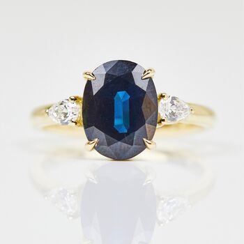 18ct Gold Blue Oval Sapphire Engagement Ring, 2 of 4
