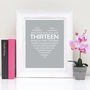 Personalised 13th, 14th Or 16th Birthday Heart Print, thumbnail 2 of 6