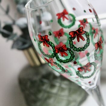 Christmas Wreath Painted Wine Glass, 4 of 6