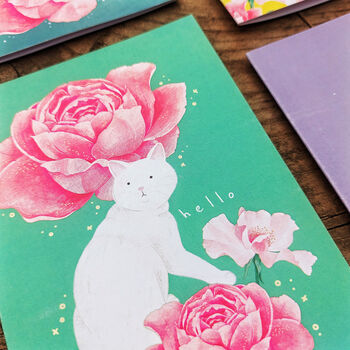'Hello' White Cat And Roses Card, 2 of 2