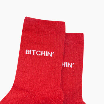 Bitchin Combed Cotton Glitter Socks In Red, 2 of 4