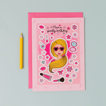 Pink Doll Birthday Card With Stickers, 3 of 6