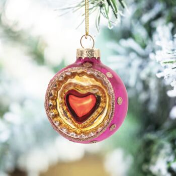 Set Of Indented Vintage Style Heart Baubles, 2 of 6