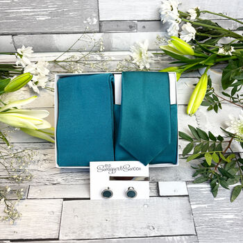 Blue Teal Wedding Tie Set, 4 of 10