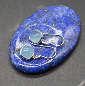 Aqua Chalcedony Silver Earrings: Square Dangle Drop, 6 of 6