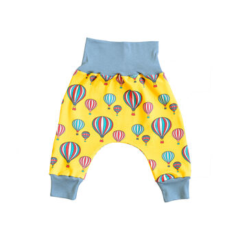 Hot Air Balloons Harem Organic Trousers On Yellow, 5 of 5