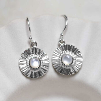 Sterling Silver Gemstone Sun Disc Dangly Earrings, 7 of 10