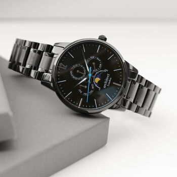Men's Handwritten Personalised Message Watch In Black, 6 of 8