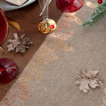 Christmas Table Runner Beige And Gold Cotton 3m, 2 of 5