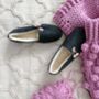 Graphite Felt Ballerina Slippers With Pink Details, thumbnail 3 of 7