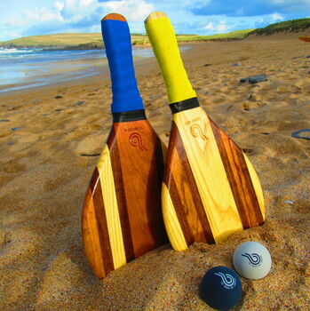 'The Camber' Personalised Handmade Wooden Beach Bat Set, 3 of 6