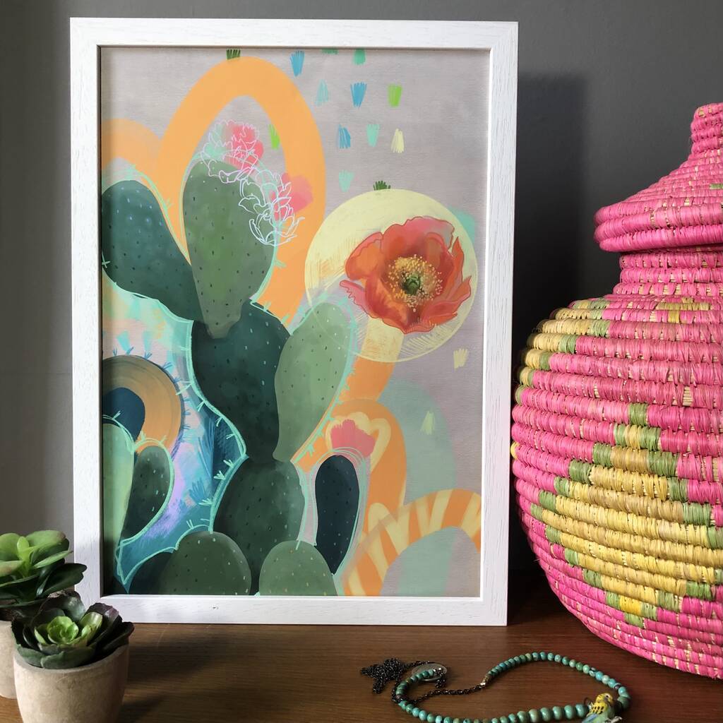 Desert Rain Cactus Flower Botanical Art Print, 1 of 4
