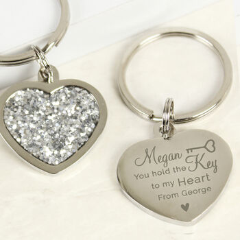 Personalised Valentines Diamante Heart Keyiring Gift, 2 of 3