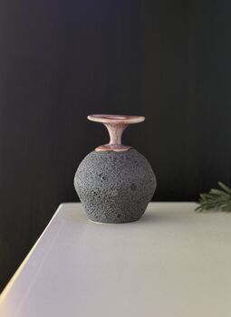 Handmade Porcelain Vase Textured Charcoal Black Base With Glossy Red Glazed Rim, 3 of 5