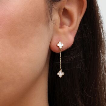 9ct Yellow Gold Mother Of Pearl Petals Drop Earrings, 3 of 9