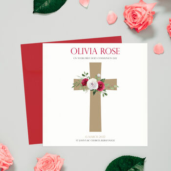 Communion, Christening Or Confirmation Card Red Roses, 3 of 5