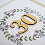 Floral 30th Birthday Wooden Illustrated Card, thumbnail 2 of 2
