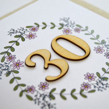 Floral 30th Birthday Wooden Illustrated Card, 2 of 2