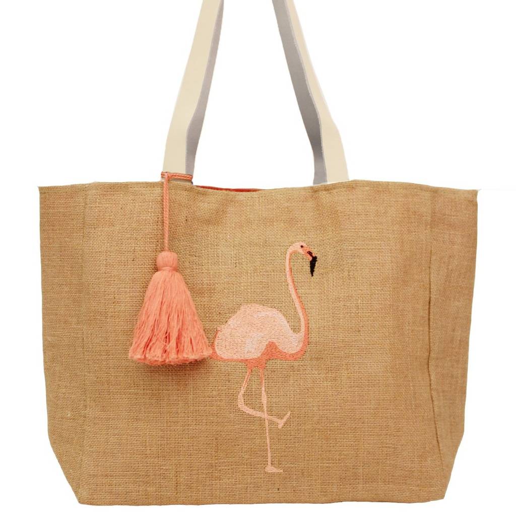 flamingo jute beach bag by aspiga | notonthehighstreet.com
