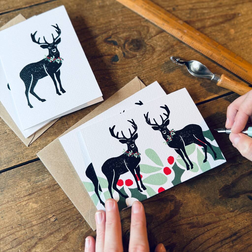 Pack Of Eight Festive Stags Christmas Cards