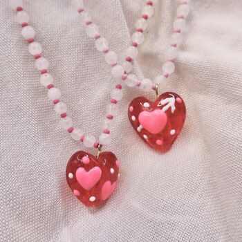 White Jade And Murano Glass Love Heart Beaded Necklace, 5 of 5