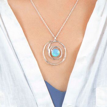 Molten Sterling Silver Blue Opal Spiral Necklace, 4 of 12