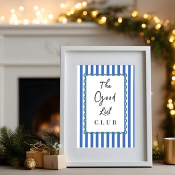 A4 Christmas Art Print, The Good List Club Blue Stripes, 4 of 6