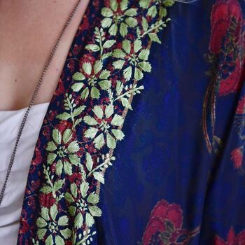 Antique Floral Viscose Kaftan Jacket With Heavy Green Fishbone Embroidery, 4 of 5