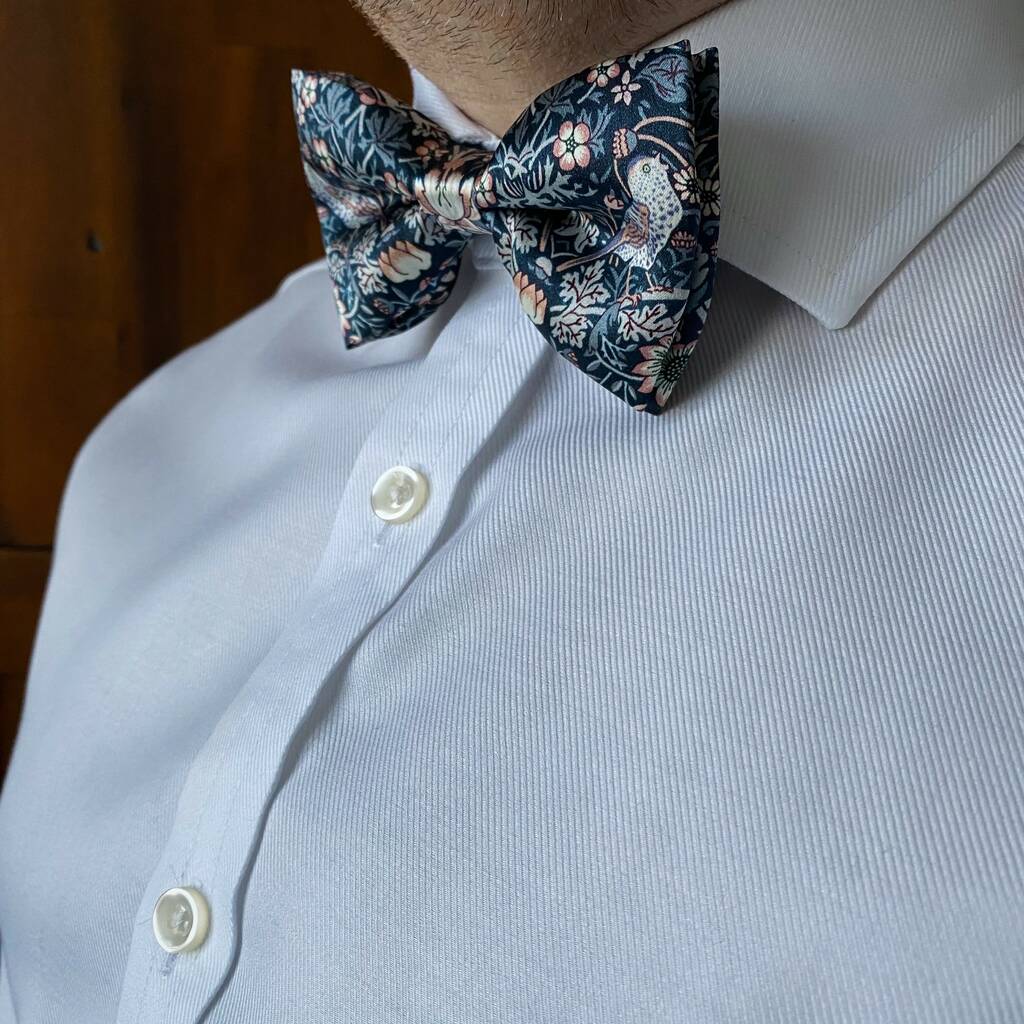 Liberty Silk Bow Tie In Navy Strawberry Thief By Belfast Bow Company | notonthehighstreet.com