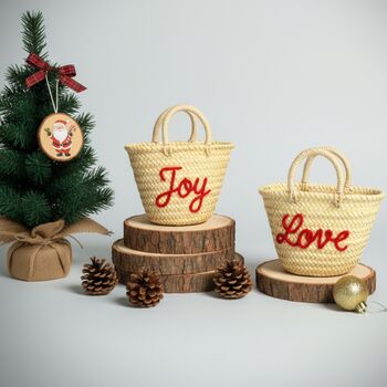 Handmade Christmas Mini Straw 'Joy' Basket, 4 of 7